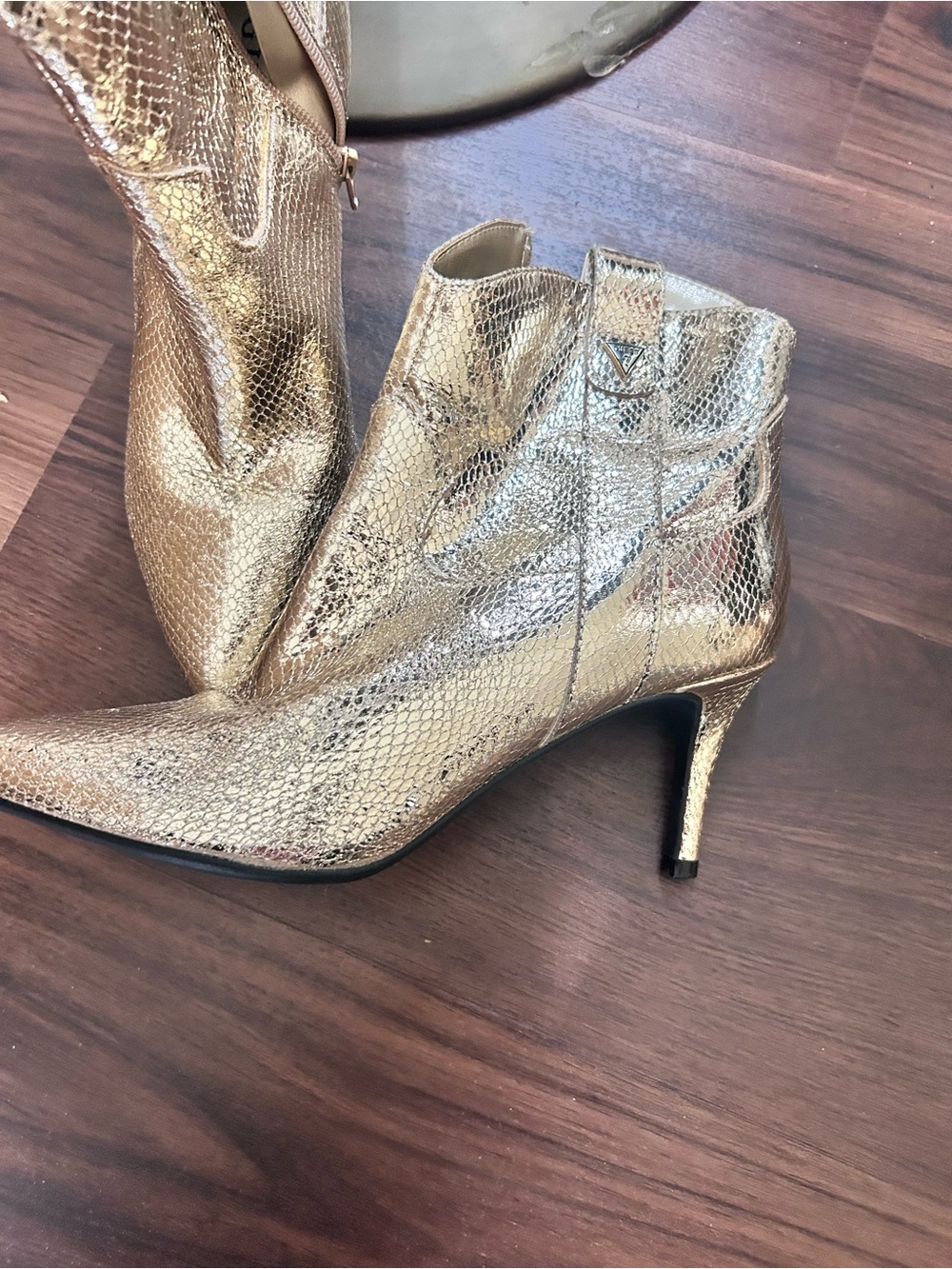 Metallic Gold Ankle Boots - Women Shoes